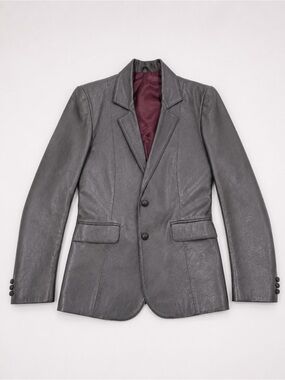Vintage El Guante Grey Leather Blazer Jacket Women's XS/S Tailored Coat Ecuador